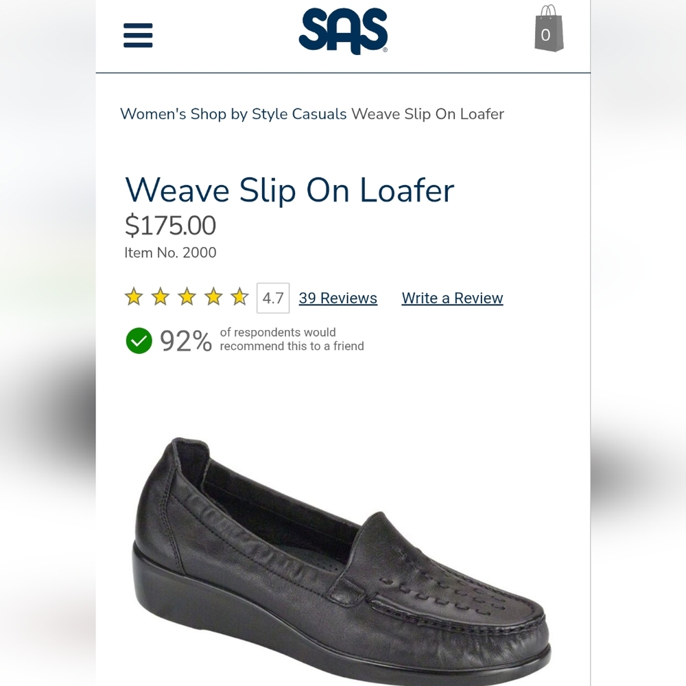 SAS Weave Black Leather Slip On Loafers Size US 9.5